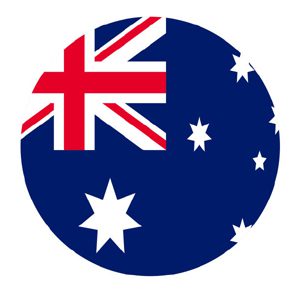 Australian flag in a circle.